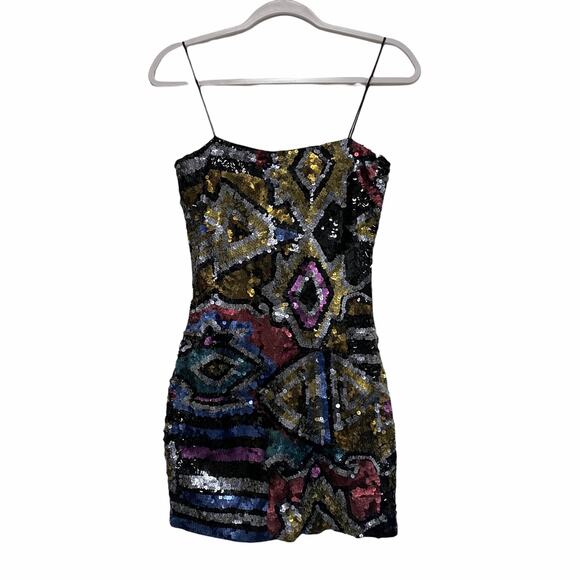 Mignon Womens Size XS Sequin Art Deco Party Mini Dress - Picture 1 of 5
